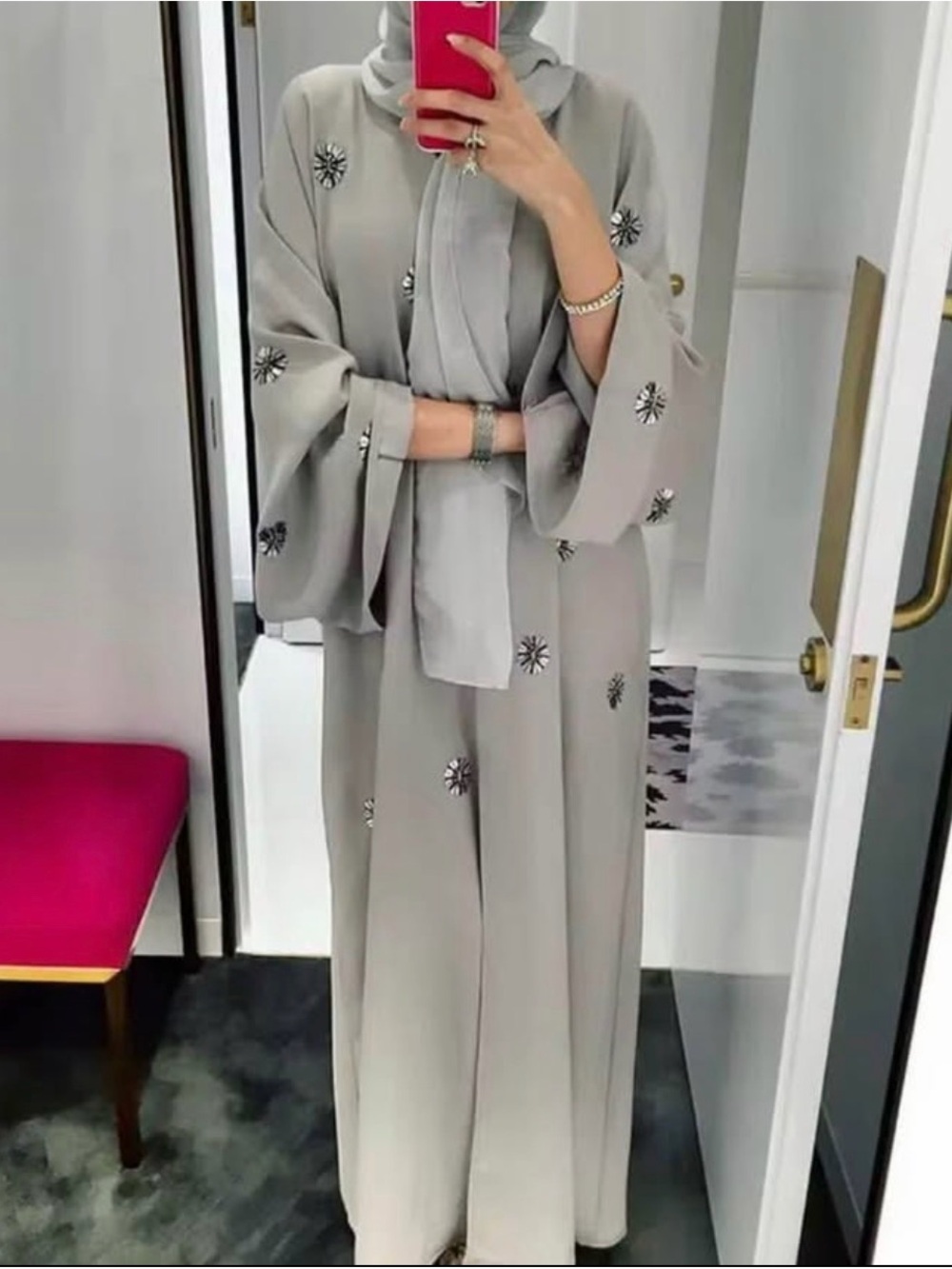 Elegant Gray Embroidered 1 Piece Abaya